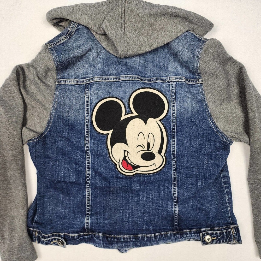 ✅ Disney Mickey Mouse Jacket Double Sided Hoodie Denim Patch Trucker Size 2